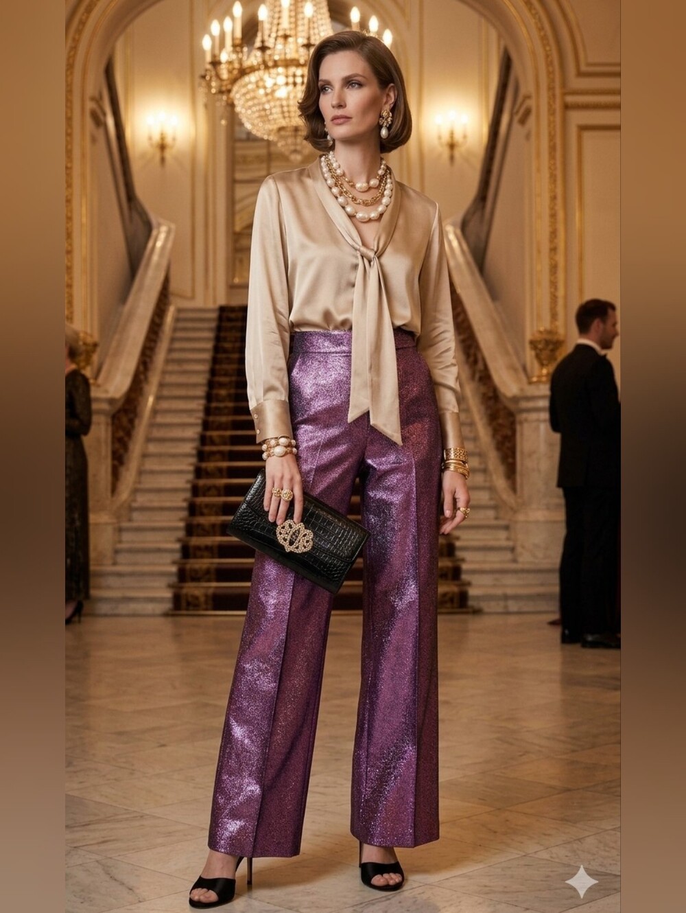 Antonio Melani X The Nat Note Sita Holographic Metallic Pink Wide-Leg Pants Sz 0